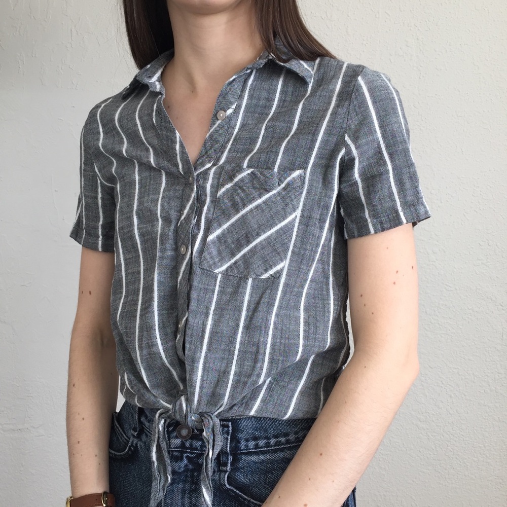 Gray Tie Front Button Down